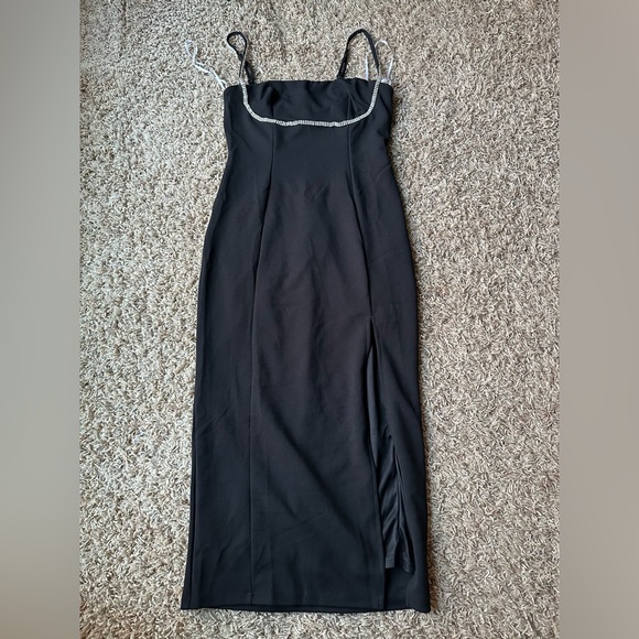 Lulus Upscale Flirt Black Rhinestone Sleeveless Bodycon Midi Dress - Picture 4 of 5